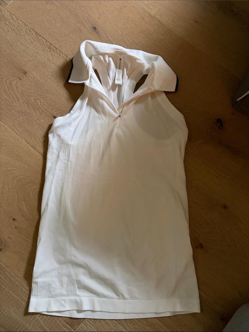 Athleta White Sleeveless Polo Tank with Black Trim